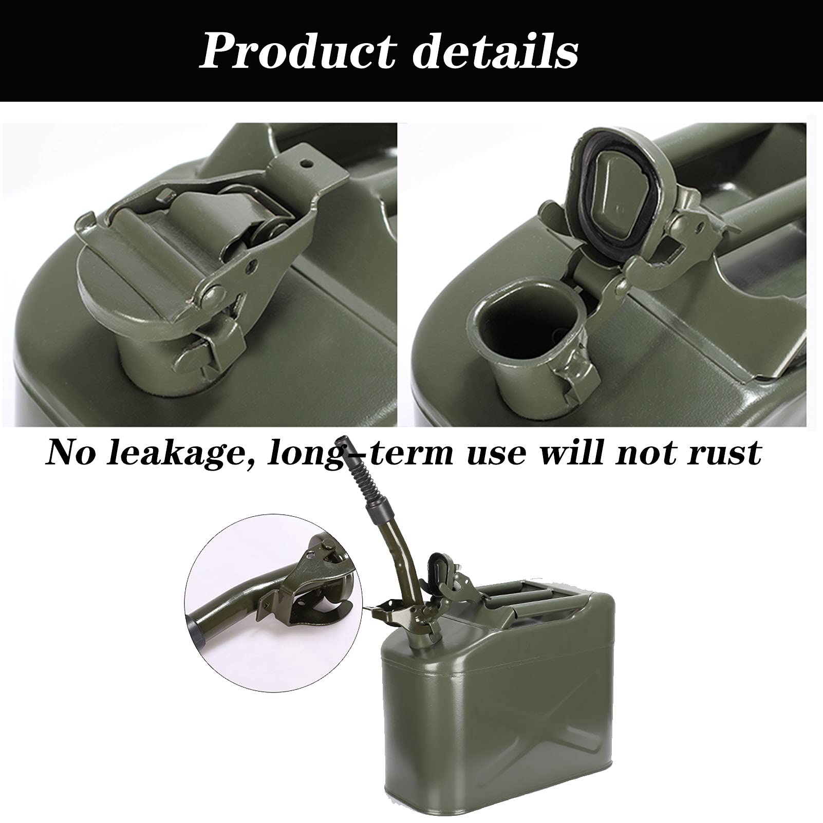CGF- Benzinkanister 5L,10L,20L Military Can Heizöl Wasser Benzin Diesel Lagertank mit Ausguss, Sicherheitszertifizierung, Armeegrün mit UN-Zulassung
