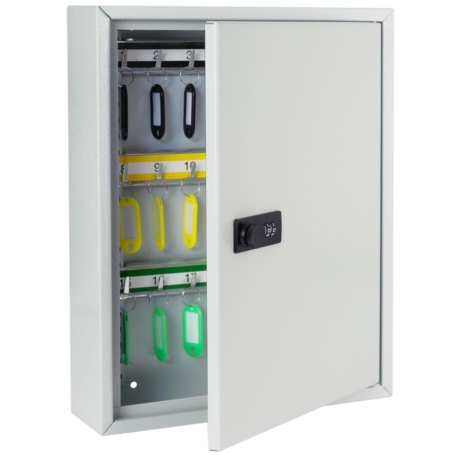 HMF 13642-07 Armario para llaves con código numérico, caja para llaves grande, 42 ganchos, 35 x 27 x 8 cm, gris claro