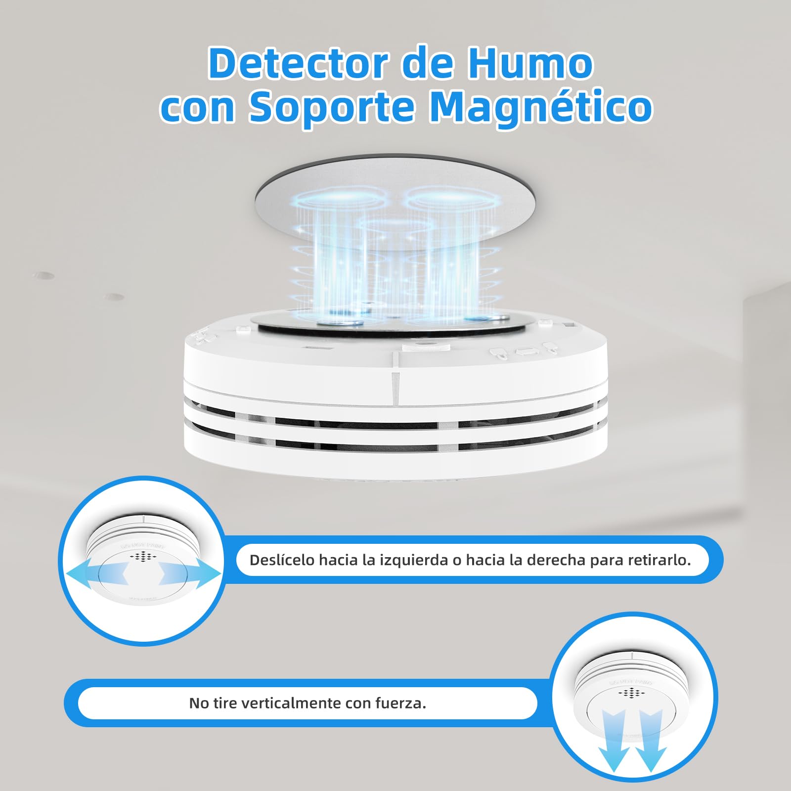 Detector de Humo con Soporte magnético, 10 años Alarma contra Incendios en Red con batería CR123A reemplazable, Alarma de 85 dB, silenciamiento, Advertencia de batería Baja, 1 Unidad