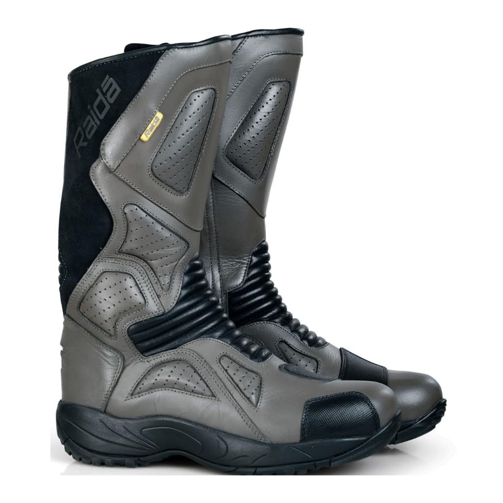 Raida Men Explorer Motorcycle Boots | Ankle, Shin, & Heel Protection | Memory Foam Insole | Leather (Grey, 6)-image-34