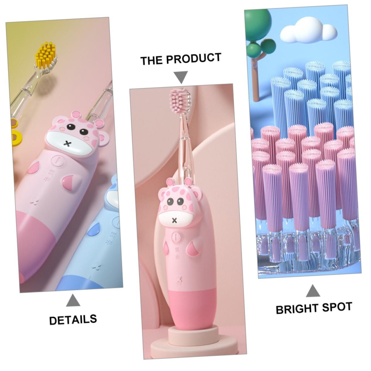 Cepillo de Dientes Eléctrico Silicona para Niños y Diseño en Color Rosa Frecuencia Ajustable, Adecuado Cuidado Dental Infantil