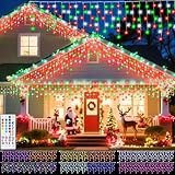 Pooqla Color Changing Christmas Icicle Lights with Remote, 35 Colors 9 Modes Christmas String Lights Outdoor, 240 LED 38.5 FT RGB Waterproof Hanging Lights for Roof Window Home Party Xmas Decor