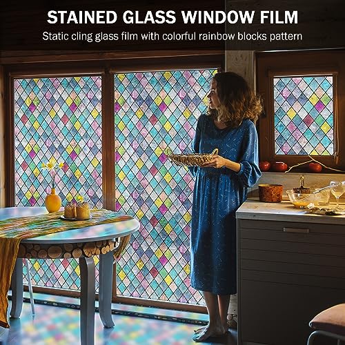 FEOMOS Stained Glass Window Film, Window Privacy Films, Colorful Lattice Window Tint - Image 2