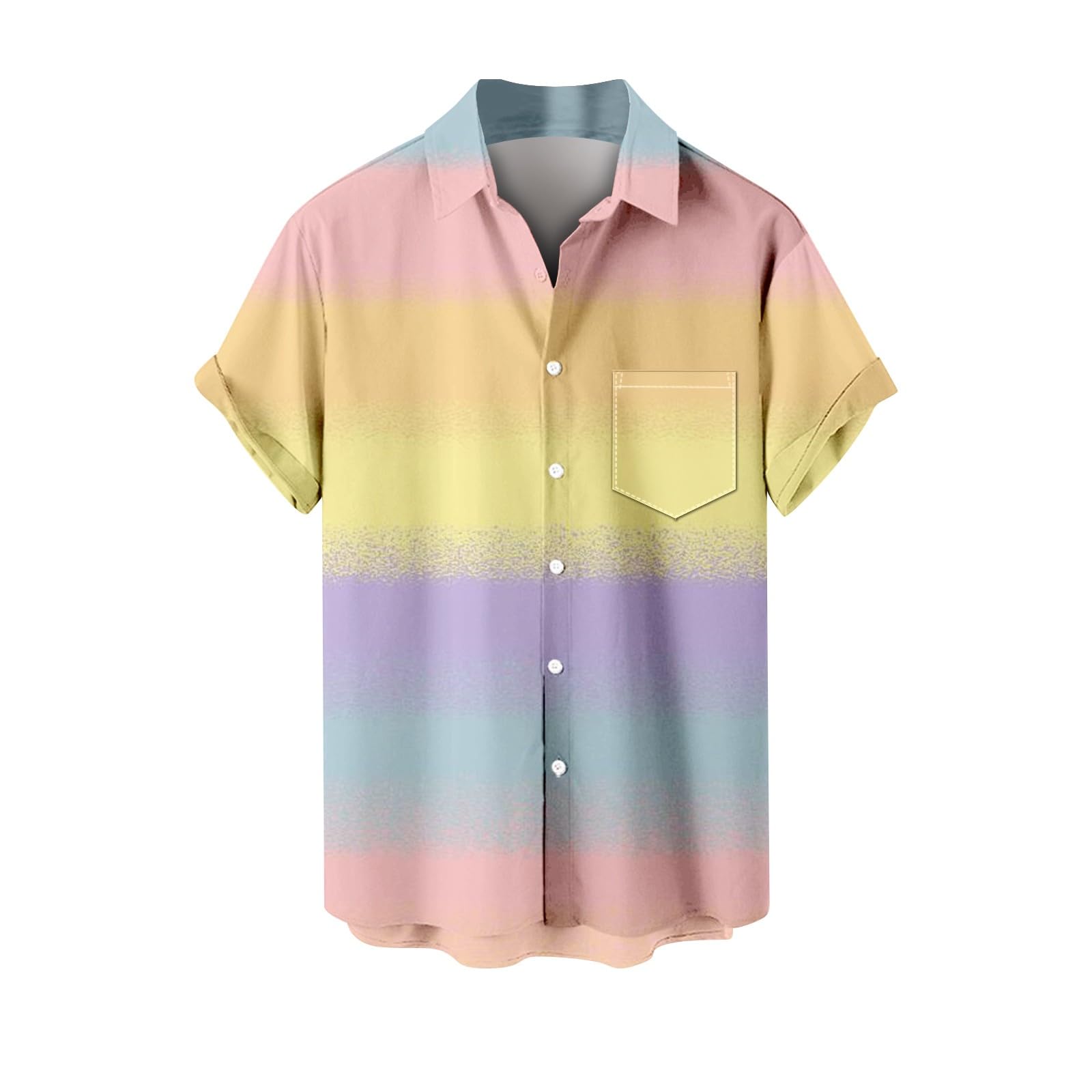 GenericColorful Short Sleeve Button Down Shirts for Men Hawaiian Summer Beach Casual Shirt Untucked Lightweight Fashion Tops