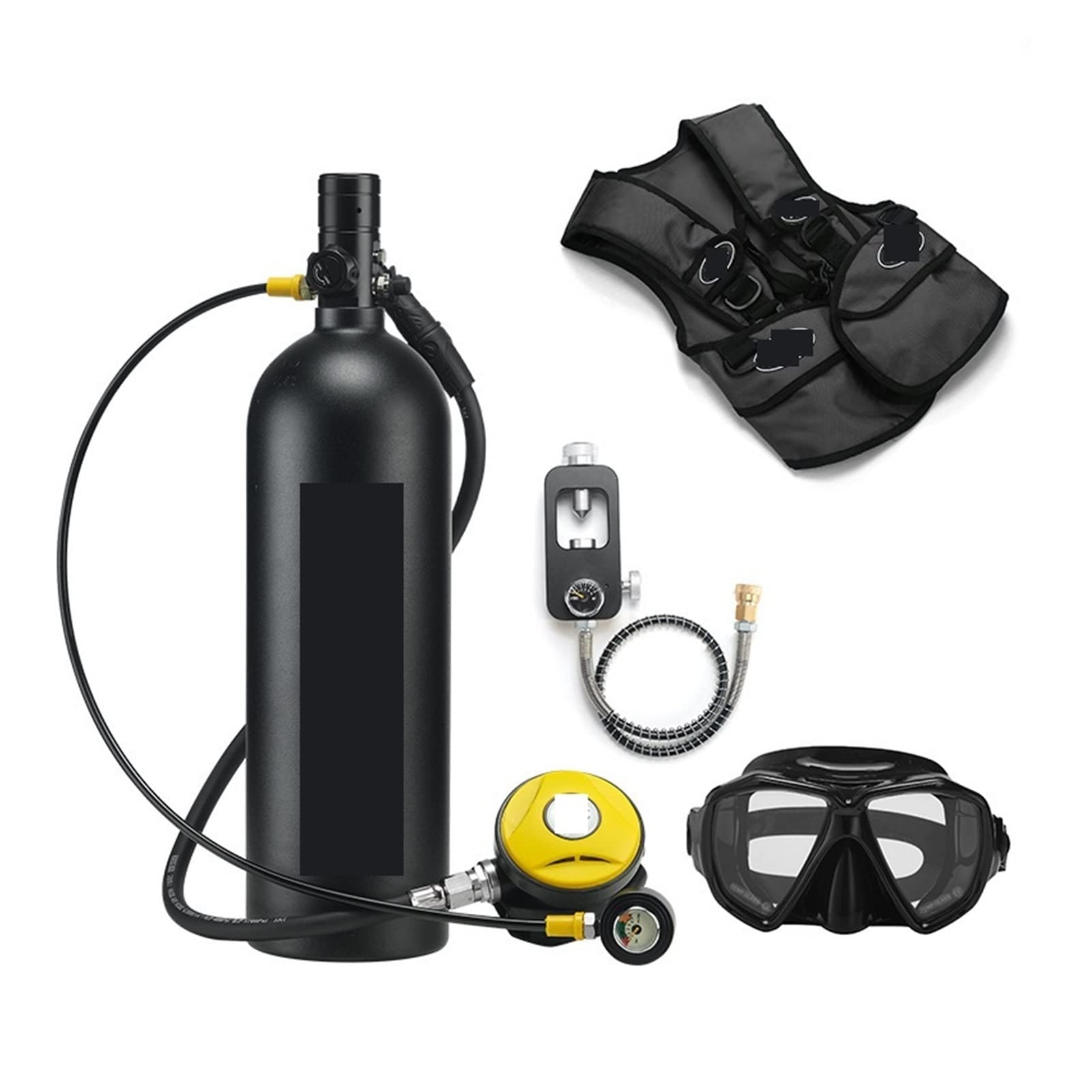 Portable Dive Cylinder, 2L Diving Respirator Equipment Aluminum Bottle Gas Cylinder Adult Swimming Snorkeling Snorkel Residual Pressure Gauge(Nero,B)