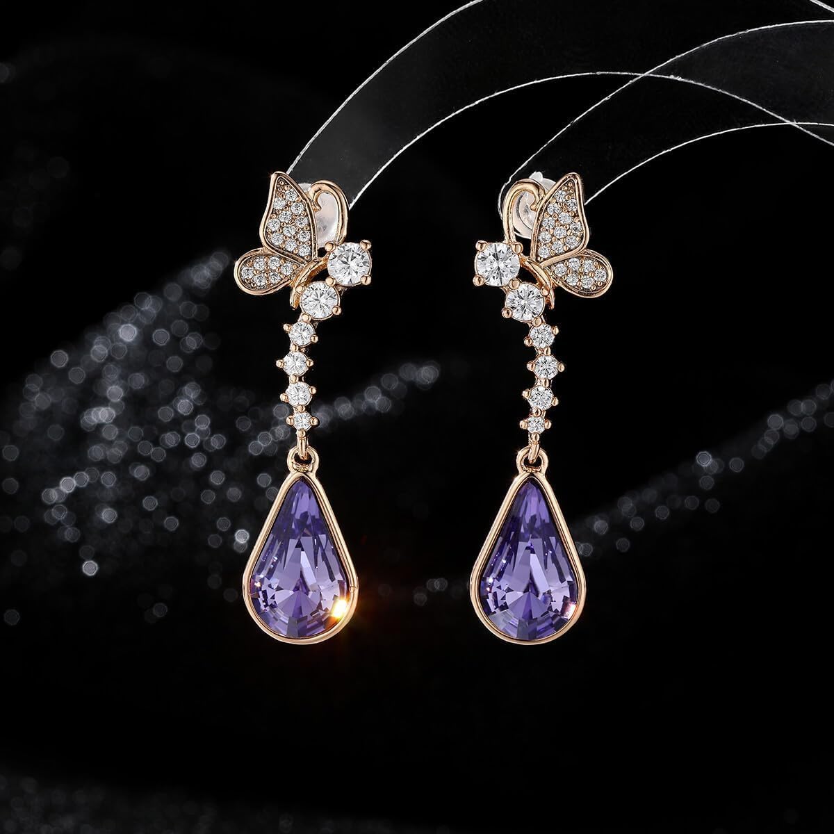 Cute Butterfly Austrian Crystal Teardrop Dangle Earrings for Women Trendy Drop Earring 14K Gold Plated Hypoallergenic Jewelry - Image 4