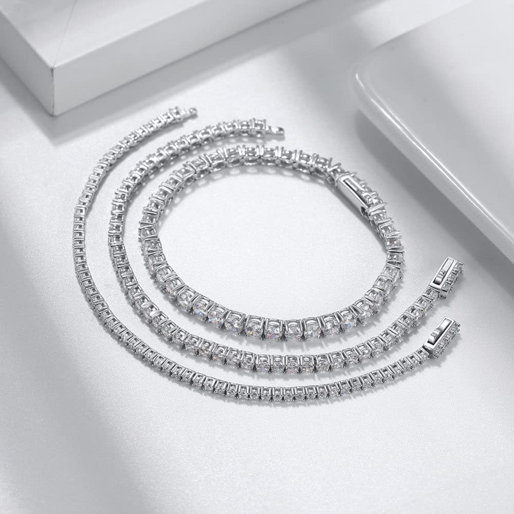 OZEO Armband Damen,S925 Sterling Silber Tennis Armband 3Mm Micro-Set Zirkon Charm Diamant X-Link Armbänder Exquisites Freundschaftsarmband Schmuck Für Damen Männer Geschenk, 7 Zoll