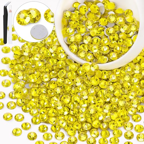 Image of 600PCS SS30 /6mm Crystal Glass Rhinestones for Bedazzling (Lemon Yellow) | Flatback Rhinestones for Crafting DIY Nail Art Makeup Decoration, Gems Diomand Charms for Tumbler Shoes Clothing Mug