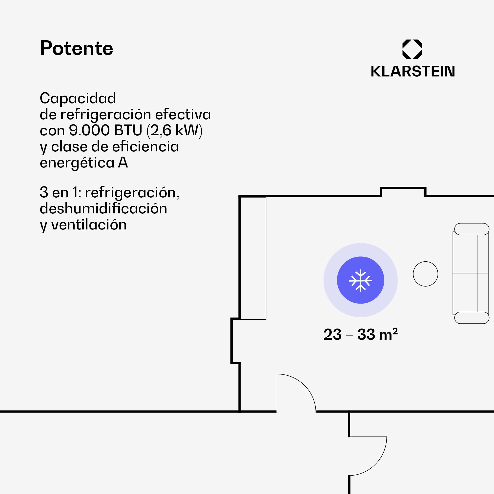 Klarstein Aire Acondicionado Portatil y Silencioso, 4 en 1 Enfriador de Aire para Casa, Modo Noche, Deshumidificador y Ventilador, Casas de Bajo Consumo, Mando a Distancia, 9,000 BTU