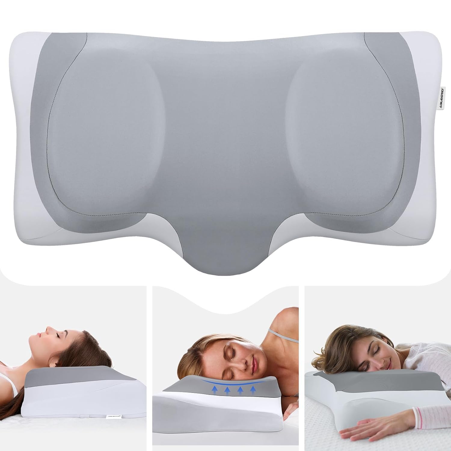 ABLEGRID - Contour Memory Foam Cervical Pillow, Cooling Gel Pillow for Neck and Shoulder Pain Relief, Adjustable for Side, Back, Stomach Sleepers