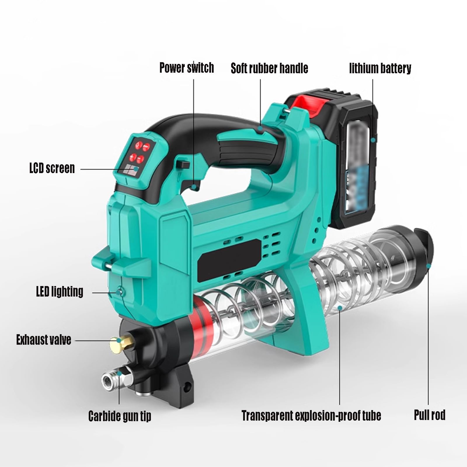 Elektryczny pistolet do masła, narzędzie do smarowania 10000 PSI z oświetleniem LED, wyświetlaczem LCD i wężem 40 cm do precyzyjnego olejowania mechanicznego