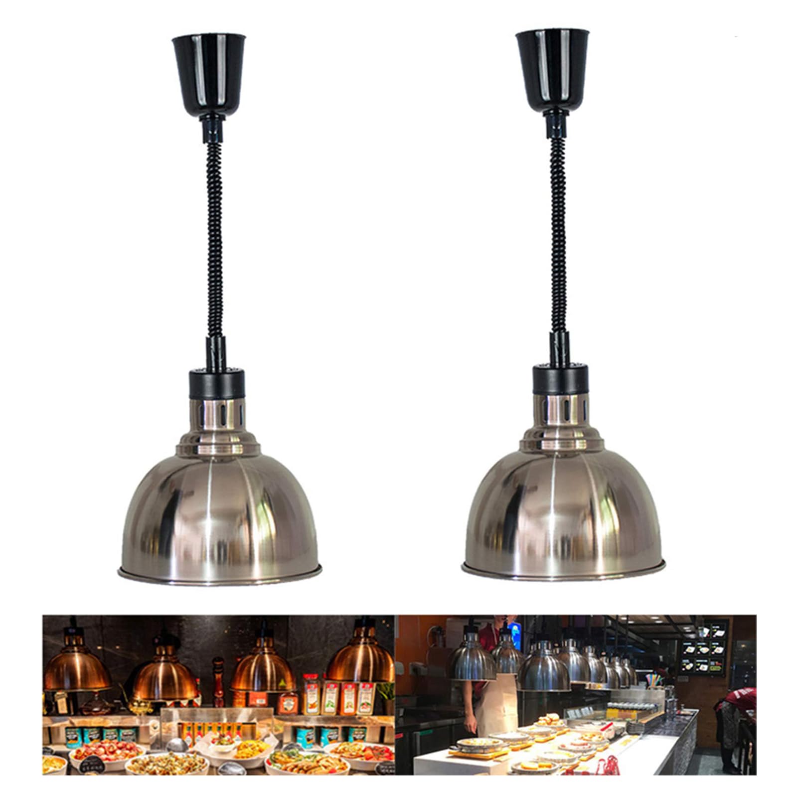 Lampa grzewcza do naczyń, podgrzewana lampa kuchenna do jedzenia, lampa grzewcza z żarówką 250 W, do bufetu i hotelu, regulowana długość 60-180 cm