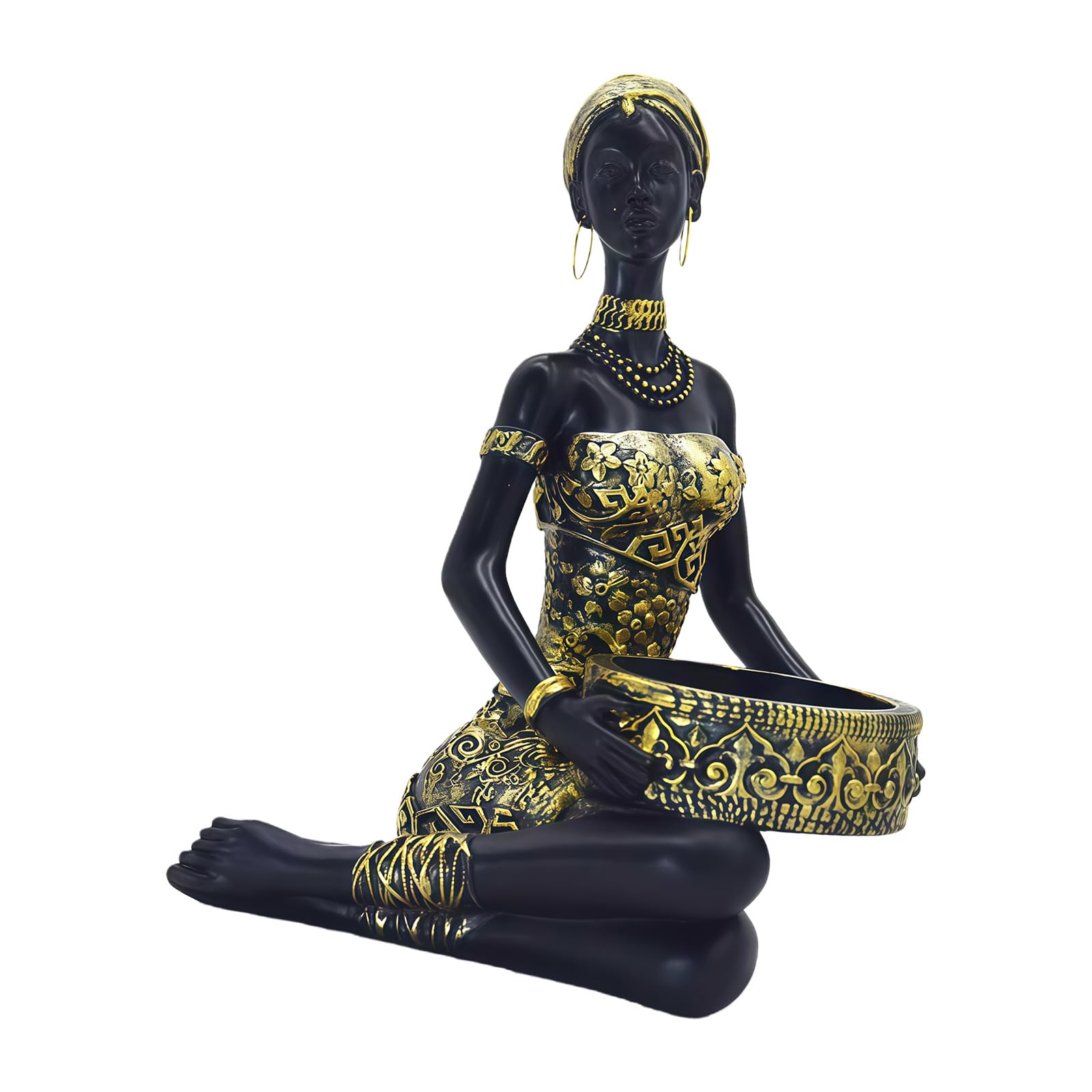 HDOYTXXM Sitting African Statue Home Decors with Storage Box Tribal Lady Figurines Decorative Sculptures Ornament Home Decors Resin African Woman Statues