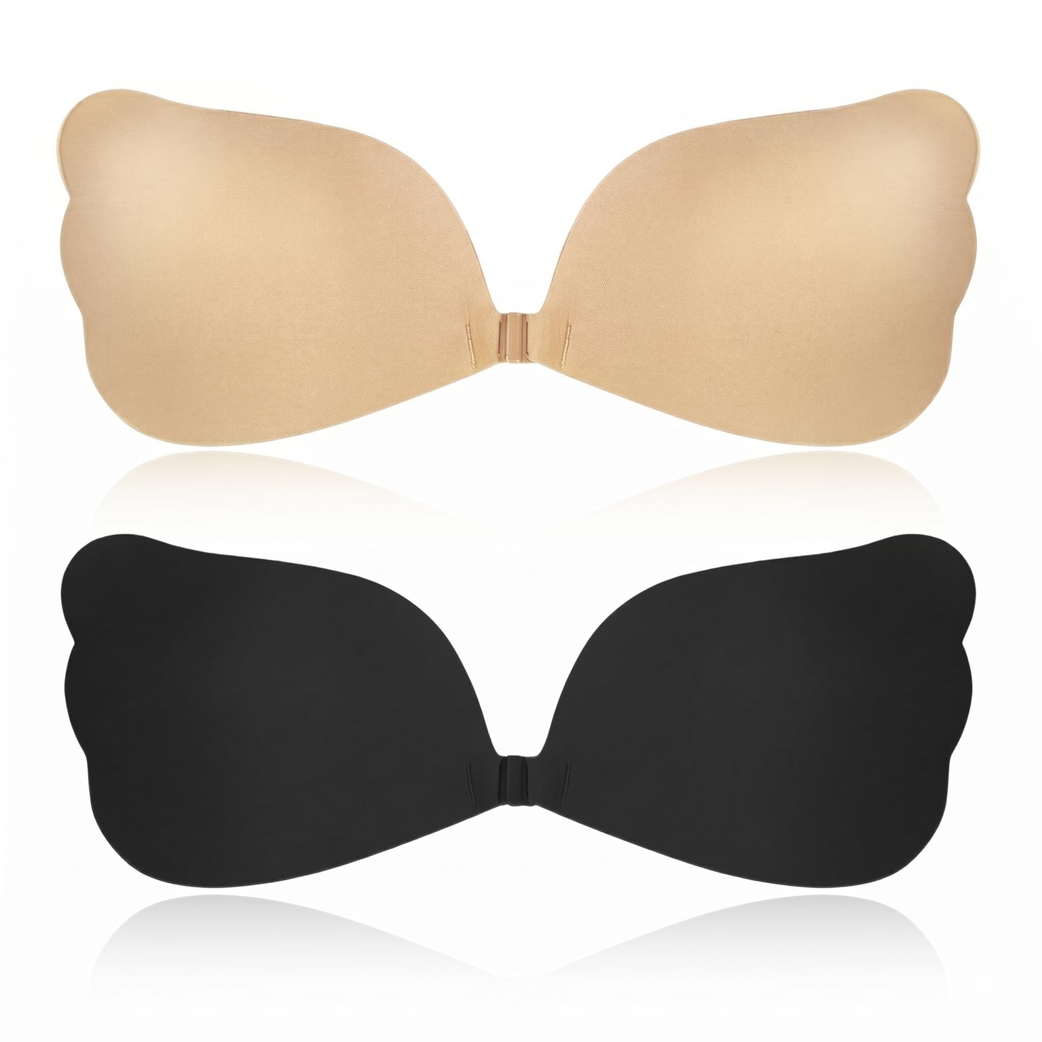 Klebe BH Trägerloser Silikon BH 2er Set Schwarz & Hautfarbe Push-Up Unsichtbar Atmungsaktiv Rückenfrei Klebepads für große und kleine Brüste Ideal für Abendkleid Brautkleid und rückenfreie Kleidung