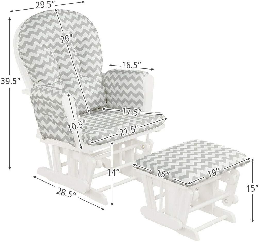 Nursery Rocking Chairs Nursery Glider Rocking Chair Wood Baby Rocker with Ottoman Cushion Upholstered Nursing Chair with Padded Arms (Stripe)