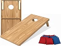 Toibena Portable Cornhole Board Set for Adults & Kids - Solid Wood 2ft Boards, 8 Bean Bags, Carrying Case, Customizable