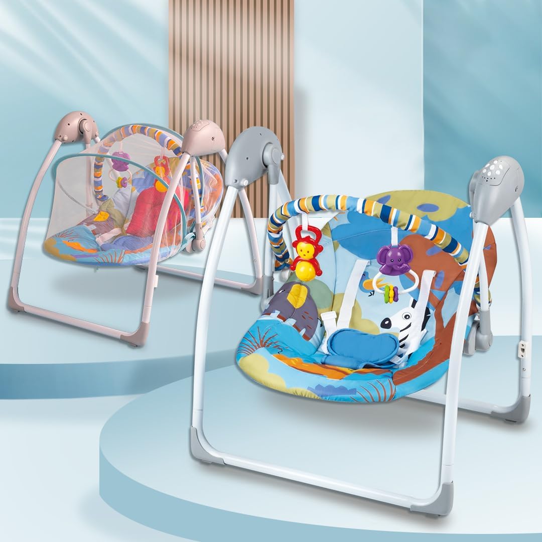 Sponsored Ad - Infantso Iron Automatic Baby Swing with Hanging Toys and Remote Control for Newborn Baby (Blue, 57 cm, 61 cm, 60 cm)