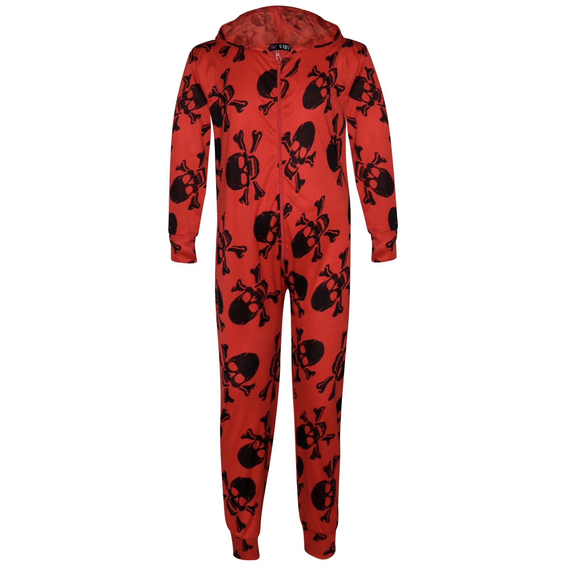 A2z 4 Kids Girls Red Boys Cotton Onesie Skull Cross Bone Print Pyjamas - Cotton Onesie Skull 11-12