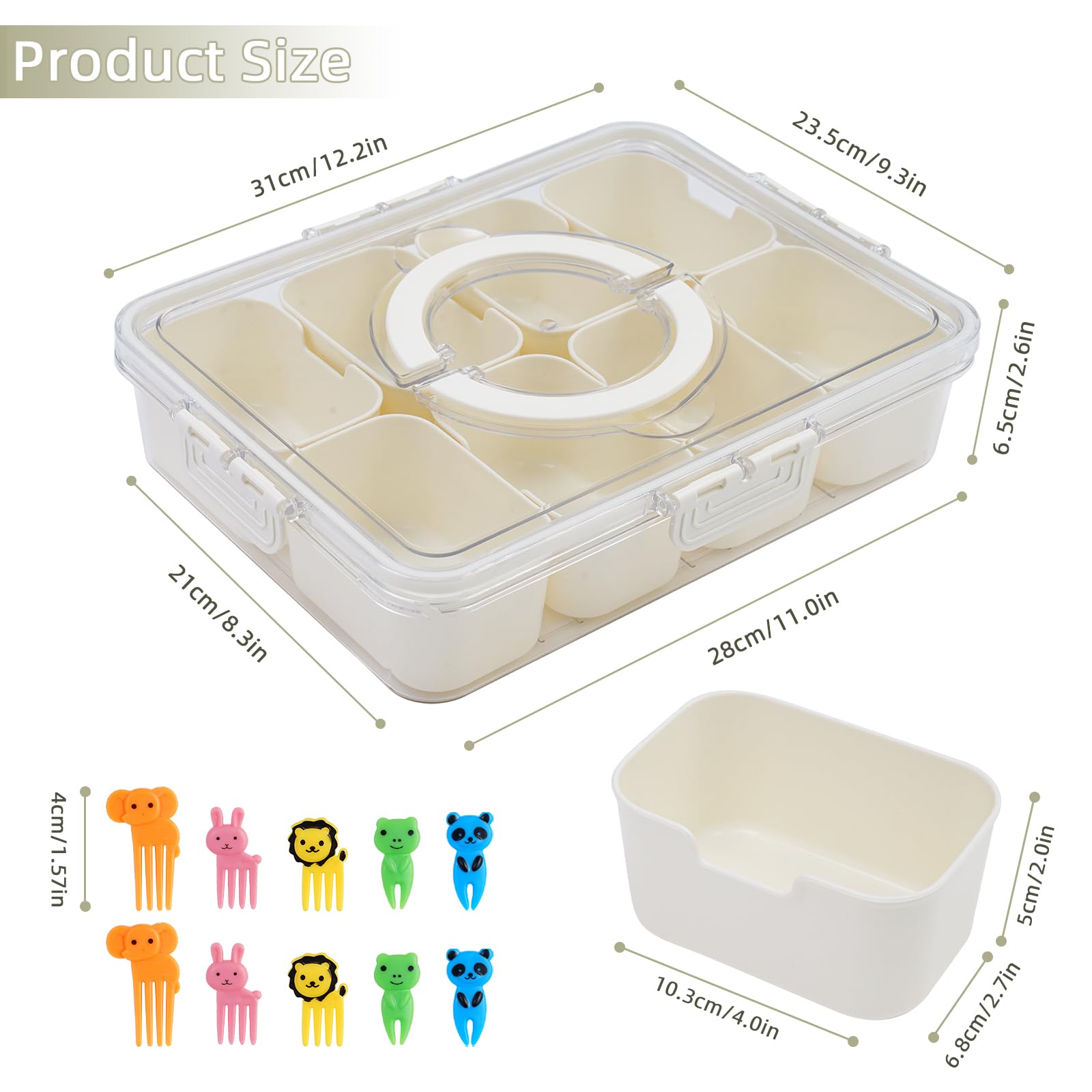 hatatit Snackle Box Charcuterie Container,Divided Serving Tray with Lid and Handle,Food-Grade 8 Compartment Snack Box,Outdoor Picnic Camping Travel Snack Tray Platters,Include 10 Plastic Forks