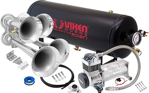 Vixen Horns Kit de bocina de tren para camiones/coche/semi. Sistema completo a bordo: compresor de aire de 200 psi, tanque de 2.5 galones, 4