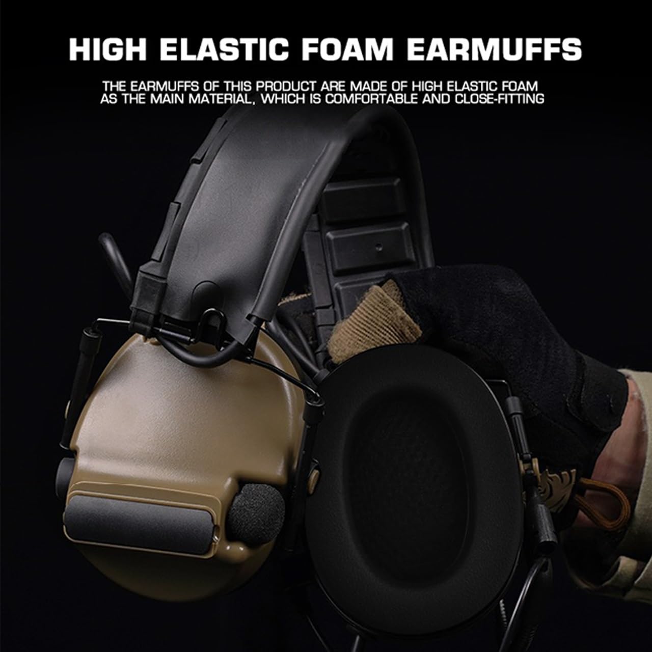 Casque Tactique Pliable avec Micro Détachable & Commandes Gantées - Coussinets Mémoire Anti-Bruit pour Airsoft/Extérieur (sans ANC)