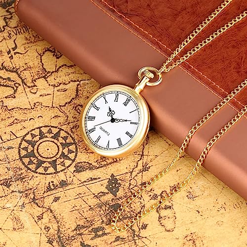 ZALTAS Relógio de bolso de ouro Quartzo Capless Pingente Relógio Colar Numeral Romano Dial Pocket Wa