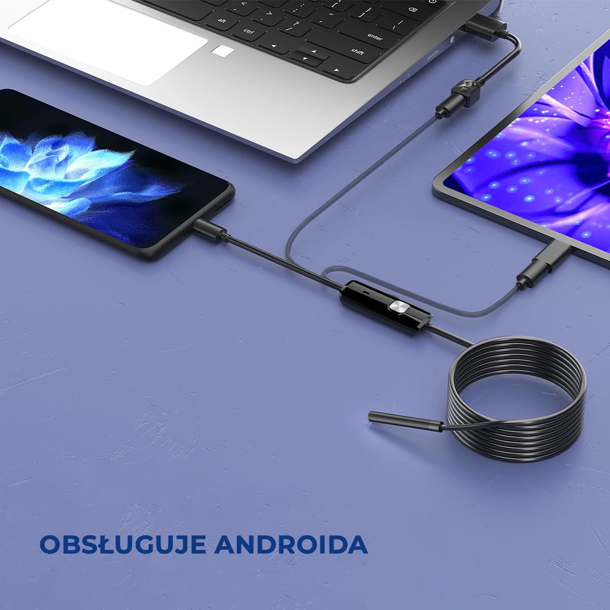 Kamera endoskopowa z adapterem USB i USB-C, wodoszczelna kamera inspekcyjna IP67 z regulowanymi diodami LED do telefonów z systemem Android i komputerów