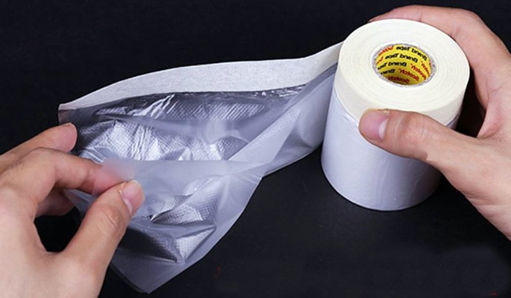 Plastic Sheeting White Masking Tape - Multi Size Pack - General purpose Painters Plastic Drop Cloth For Painting - No Residue Paint Tape and Drape - Pre-Taped - 65 Feet (59 Inch (3 Roll))