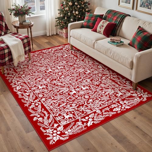 PureCozy Christmas Snowflake Area Rug 4x6 Non-Slip Doormat