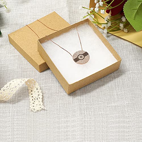Cardboard Jewelry Boxes 10 Pack - 3.5"X3.5"X1" Bulk Cotton Filled Small Gift Boxes With Lids For Jewelry Packaging (Kraft) #TOP3