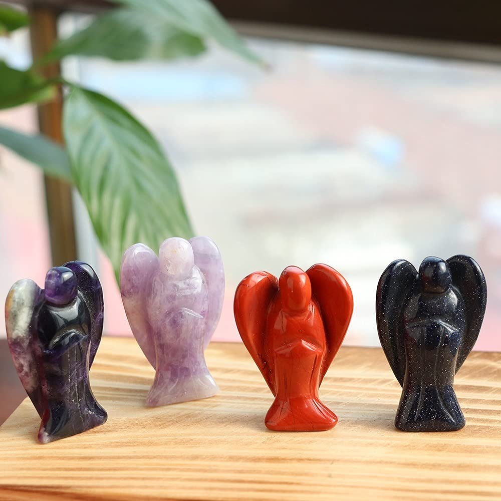 Amazon.co.jp: 1PC 天然水晶 2 インチ守護天使置物ローズ