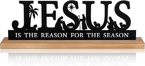 Miniatura 13 de Pinkunn Juegos de Belén de metal para decoraciones de Navidad, belén de metal negro con base de madera para Navidad, hogar, oficina, cocina, mesa