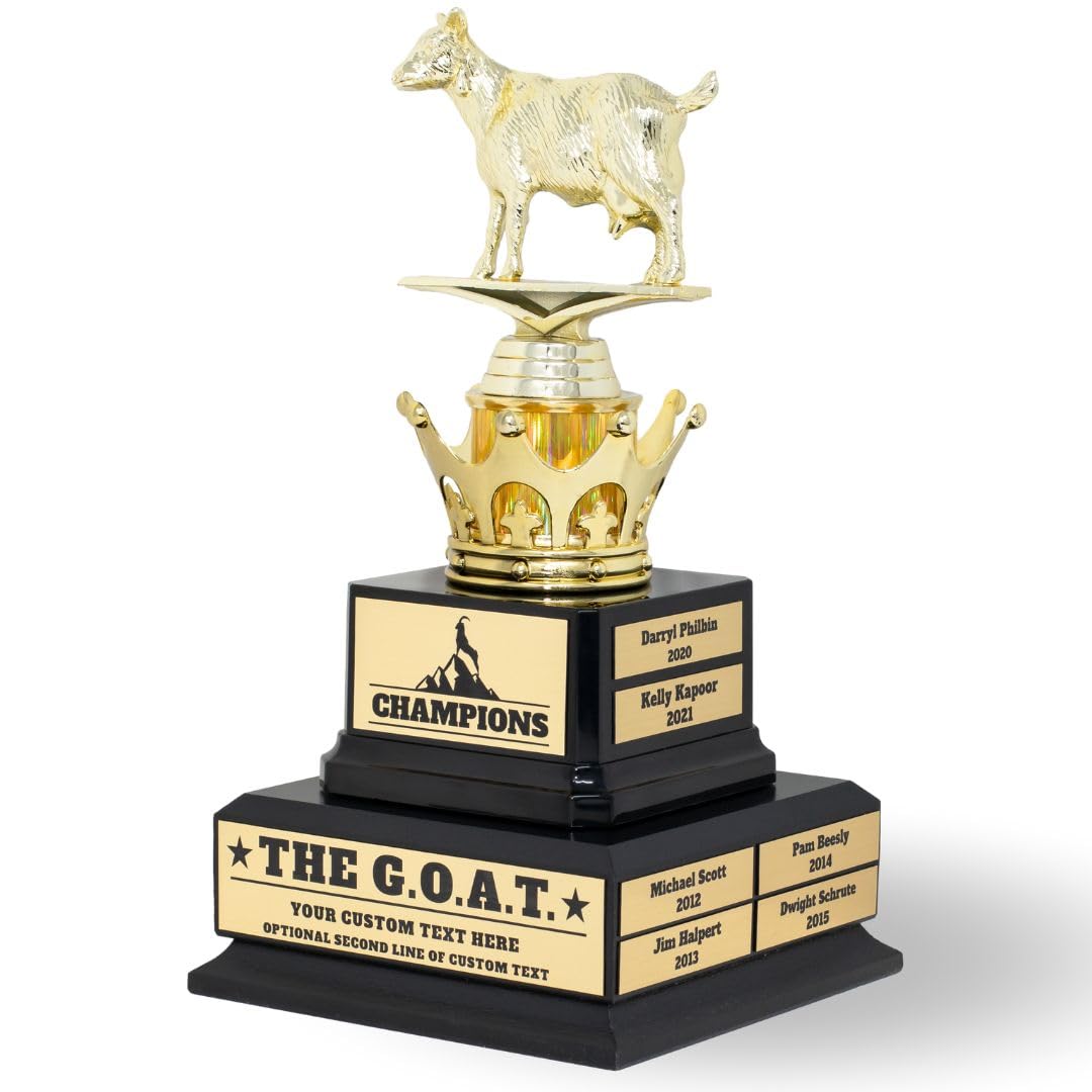 Large Custom Goat Trophy-G.O.A.T.-Greatest of All Time Funny Trophy-Traveling Perpetual Award-Personalized Engraved Plate-Appreciation Gift-Golf Scramble,Cornhole Competition(Large Custom G.O.A.T.)