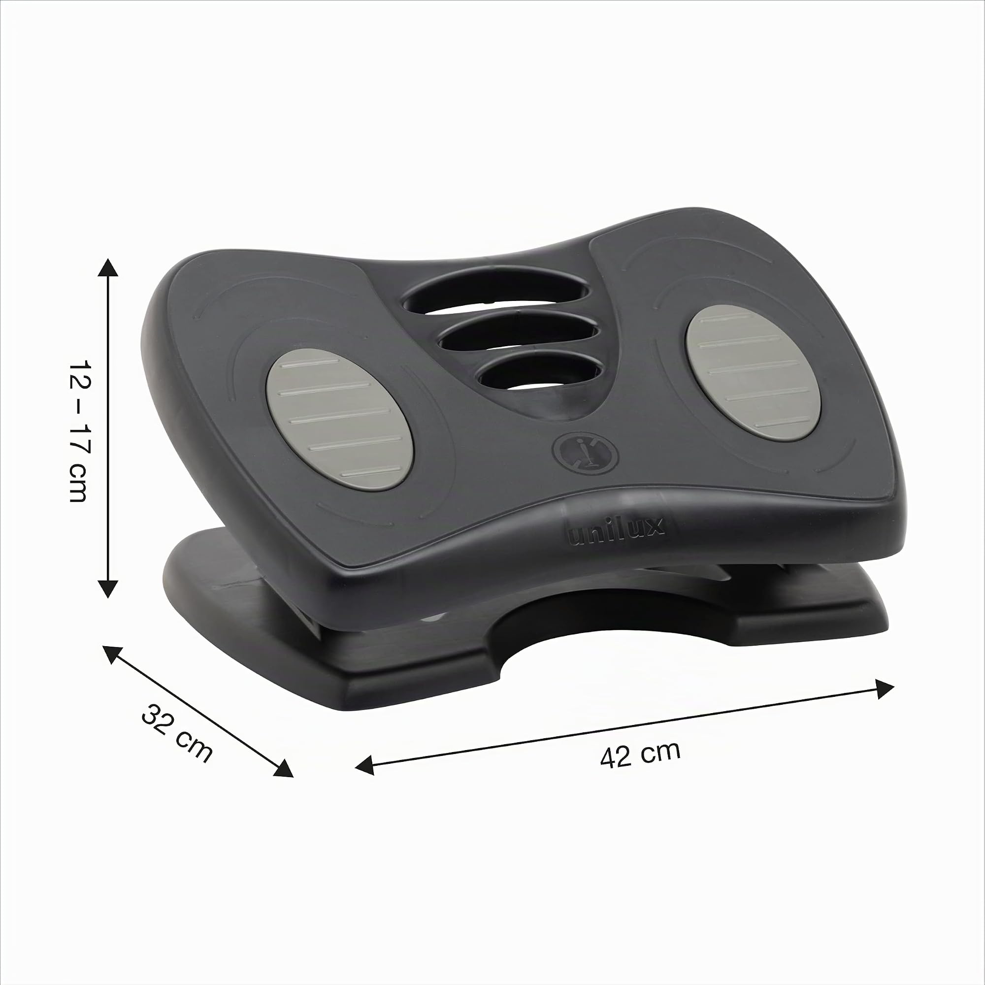 Unilux Fußstütze Nymphea, verstellbar, rutschfest, dynamische Fußauflage, Fußbank für Büro und Zuhause, schwarz, 43 x 33,7 x 12,2 cm, Plastic