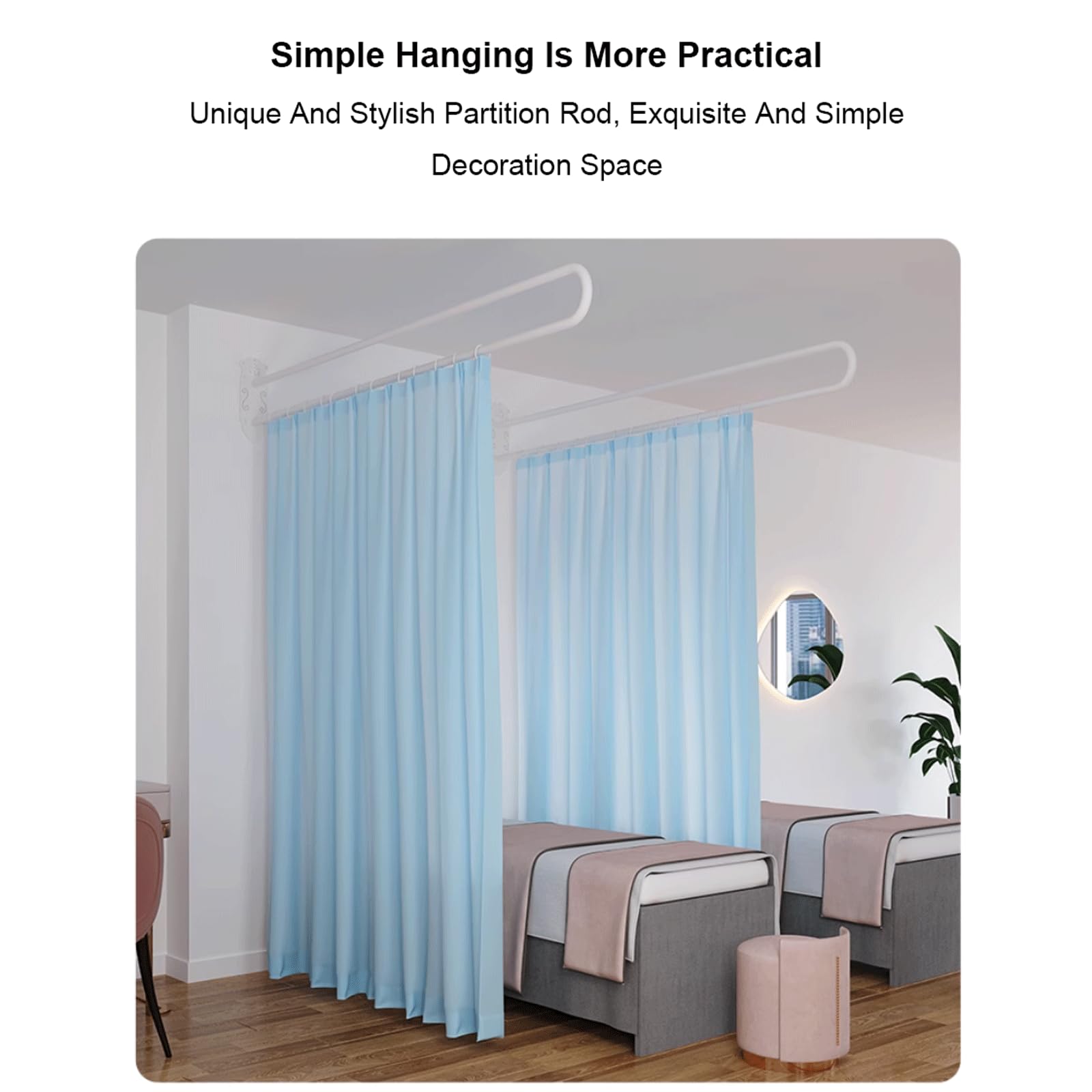 Paravento da parete – Supporto in metallo per la privacy, tende eleganti in tessuto, ideale per centri benessere, elegante divisorio per uffici e saloni