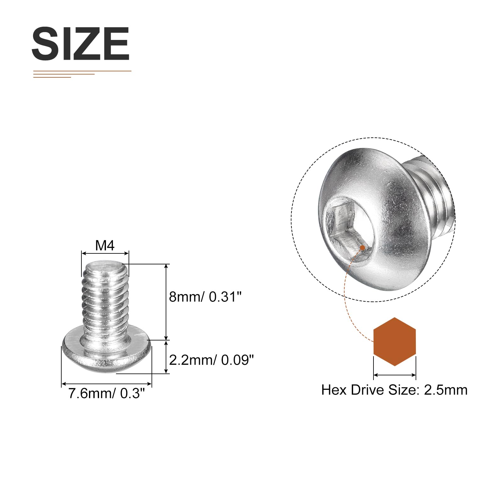 DTGN M4-0.7x8mm Button Head Socket Cap Screws - 80Pack - Good for Machine - 304 Stainless Steel 18/8 - Hex Drive Full Thread Fasteners - Image 2