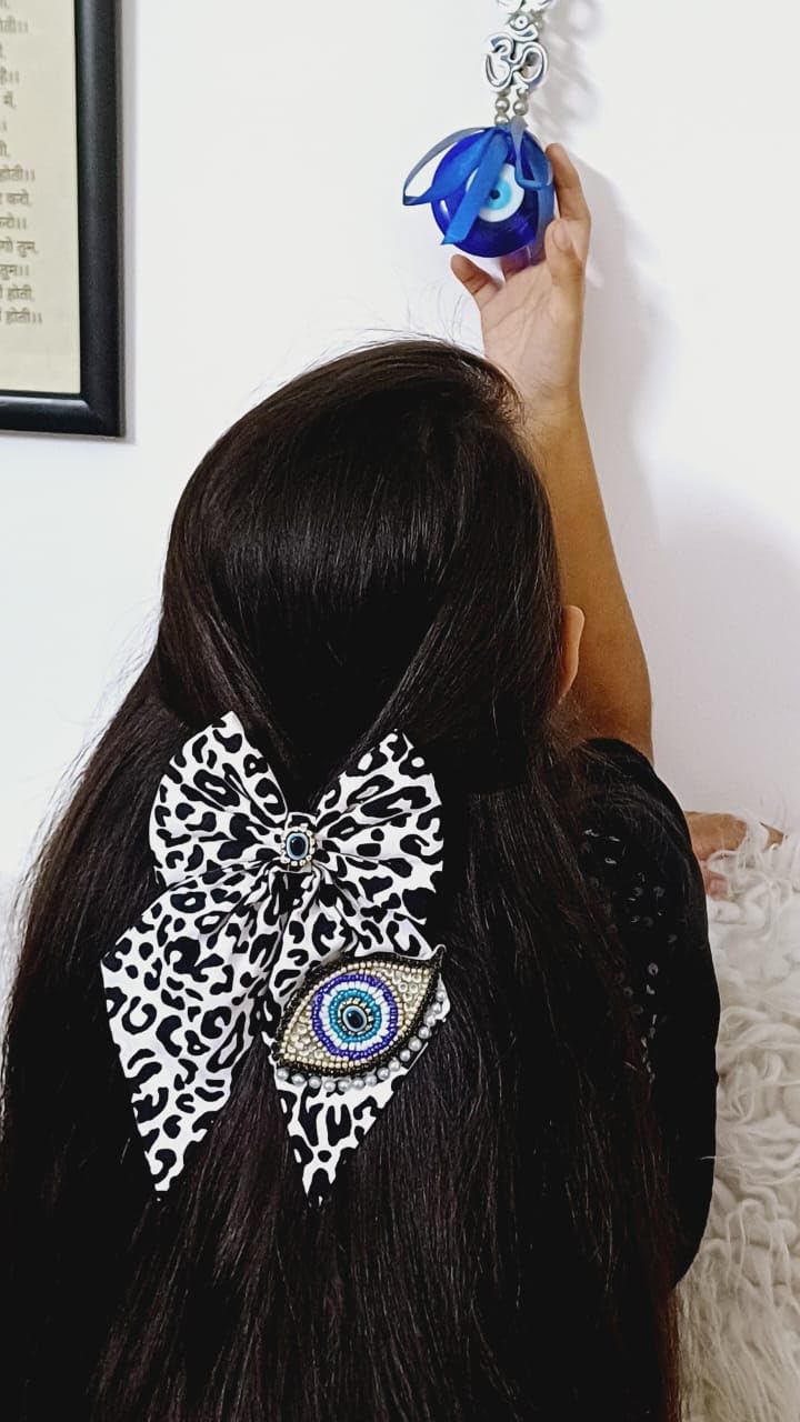 LuvSaa EssentialsEvil Eye Hairbow | Evil Eye Hairbow with Black&White in colour,3 inch approximately |Tie Hair Clip for Women & girls | To make beautiful hairstyles.……