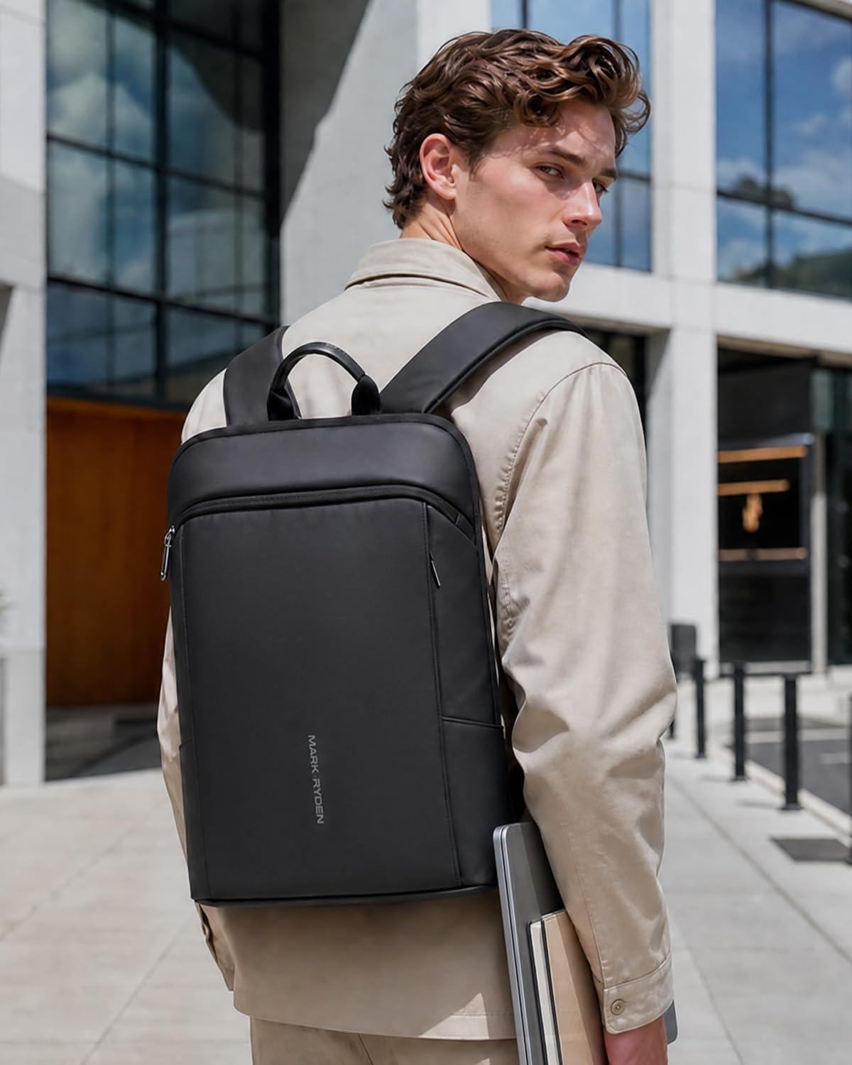MARK RYDEN Mochila delgada para portátil de negocios para hombre, mochila ultraligera de trayecto con cremalleras YKK y respaldo acolchado transpirable, para uso urbano y universitario