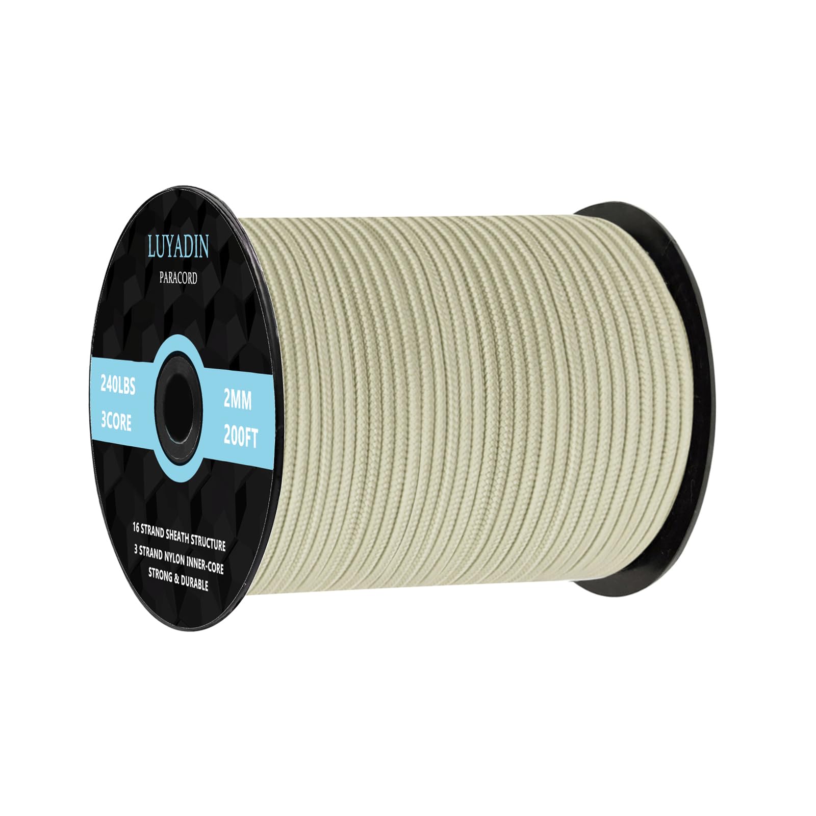 LUYADIN Paracord 240lb - Diameter 2mm Micro Utility Cord -3 Strand Parachute Spool Cord - 100ft 200ft,Paracord for Camping,Hiking,Fishing,Outdoor and DIY — image 1