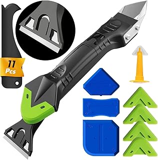 Silicone Caulking Tool, Caulk Remover Tool& Grout Removal Tool, Caulk Remover, Silicone Caulking Tool Kit, with 4pc Glass Glue Angle Scraper - 5 in 1 Caulking Finishing Tools