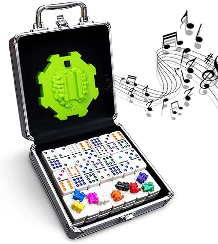 Miniatura 8 de Yinlo Juego de dominó de tren mexicano con efectos de sonido, juego de dominó de tren mexicano para viajes, juego de dominó de 91 fichas dobles de