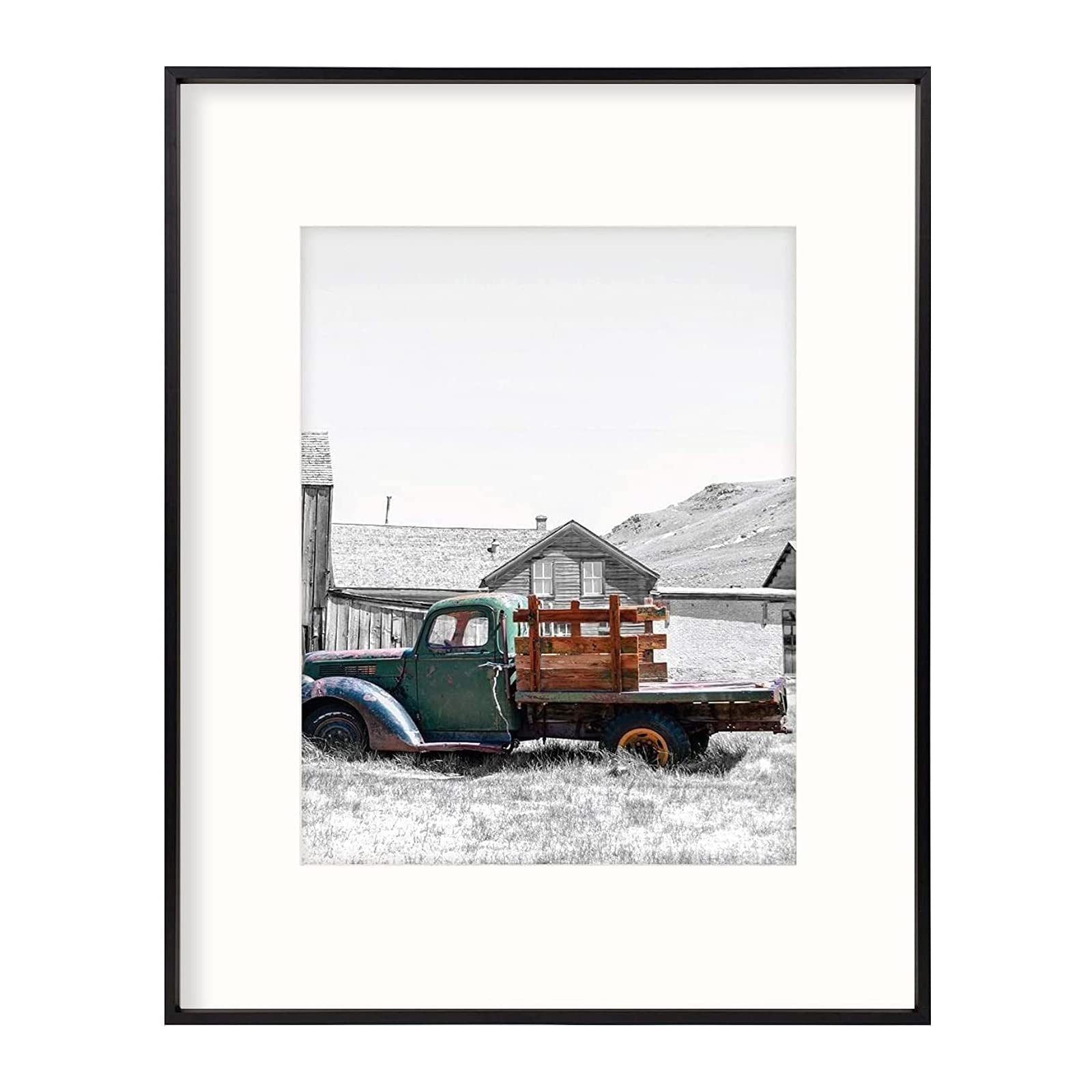 Golden State Art, 16x20 Classic Satin Aluminum Photo Frame with Ivory Color Mat for 11x14 Photo, Landscape Or Portrait, Real Glass (Black, Pack of 1)