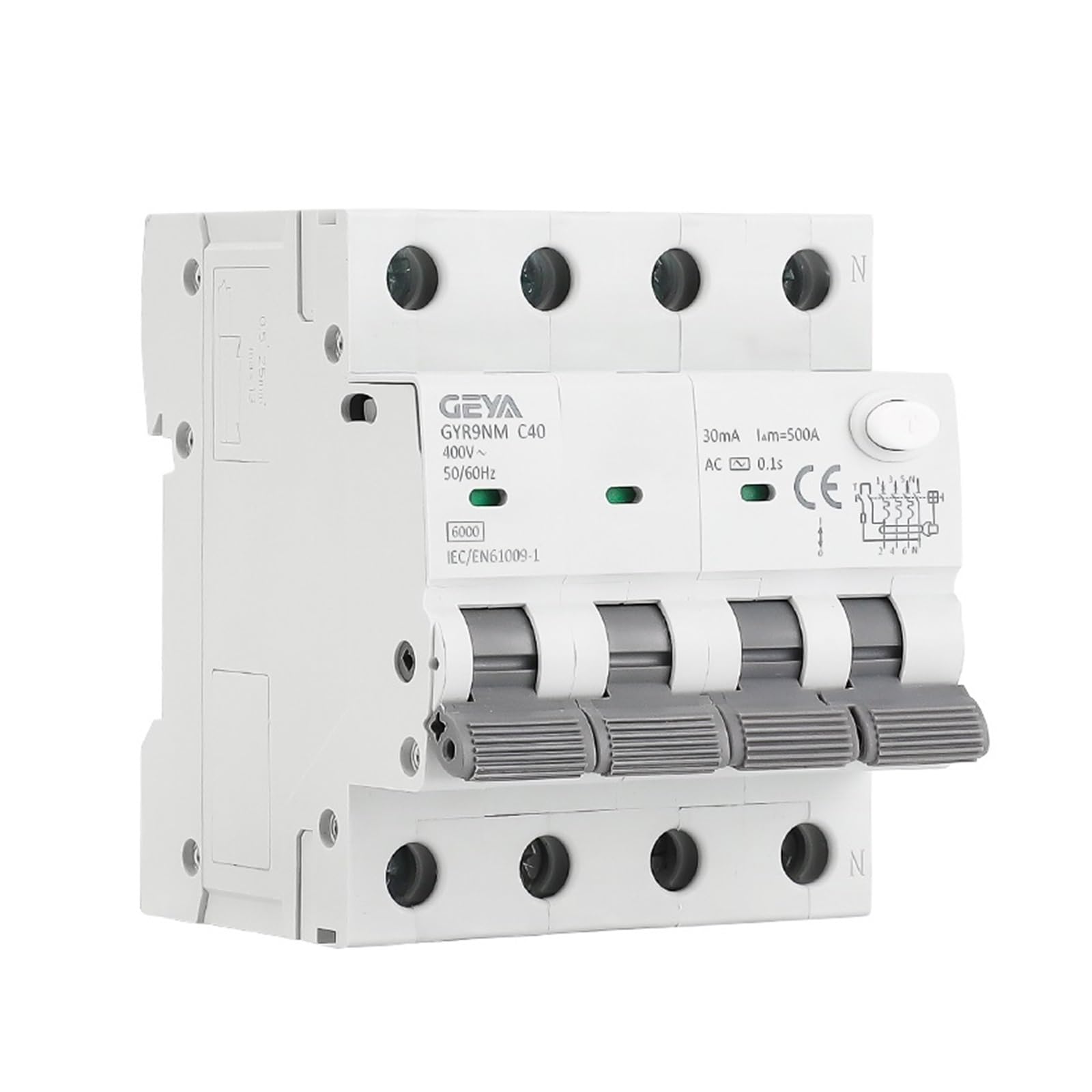 GYR9NM 230V 2P 4P Interruttore differenziale con Protezione da sovracorrente e cortocircuito su Guida DIN Max 40A(100mA,4P 32A)