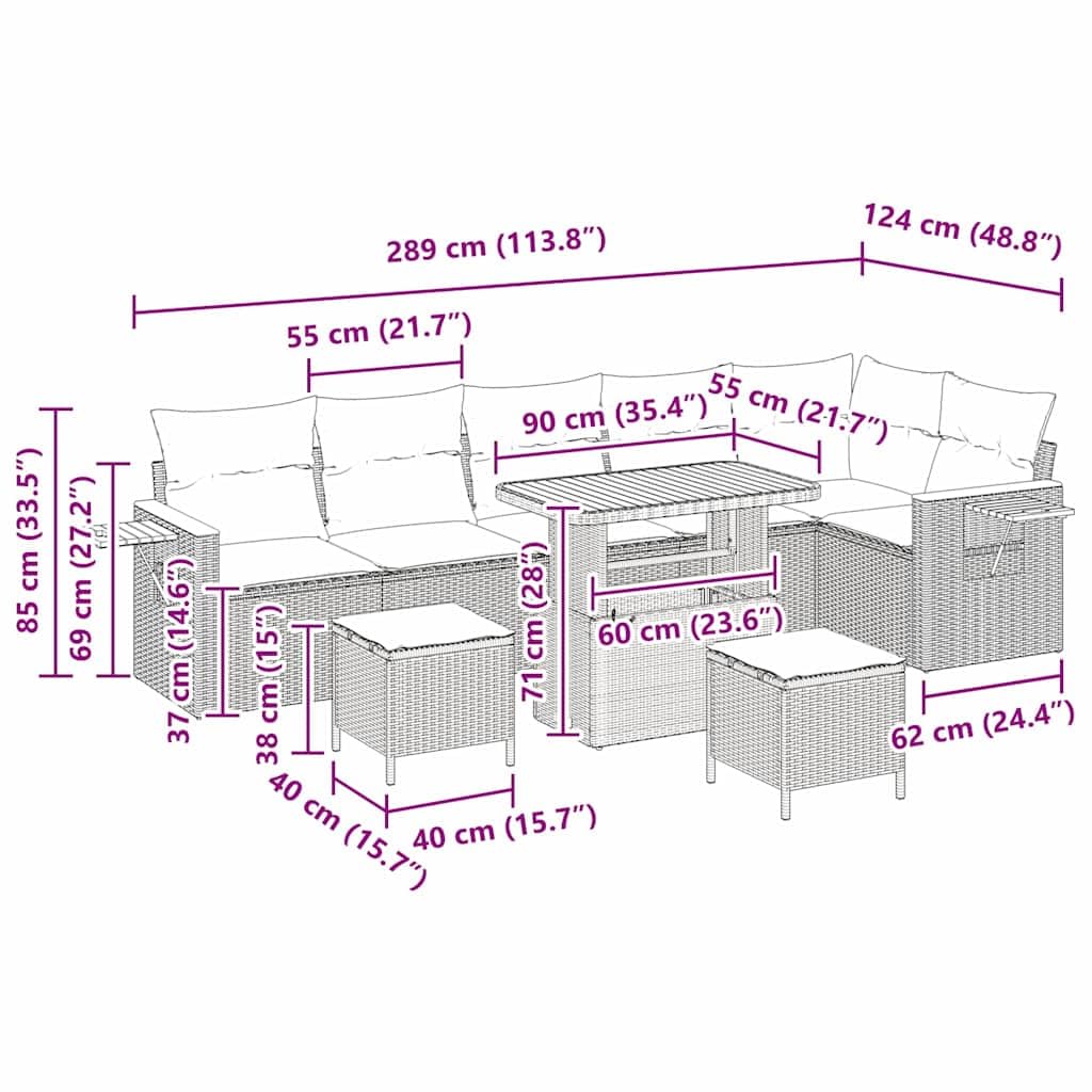 11-częściowy zestaw sof ogrodowych z poduszkami, czarny, kremowy, polirattanowy, odporny na warunki atmosferyczne, do ogrodu, na balkon, taras, modułowa kanapa narożna z miejscem do