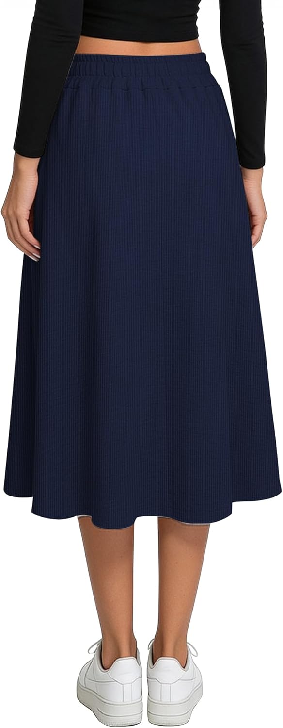 Urban CoCo Women's Elastic Waist Ribbed Knit Midi Skirt Cozy Flowy A-Line Long Skirts for Fall Winter - Image 5