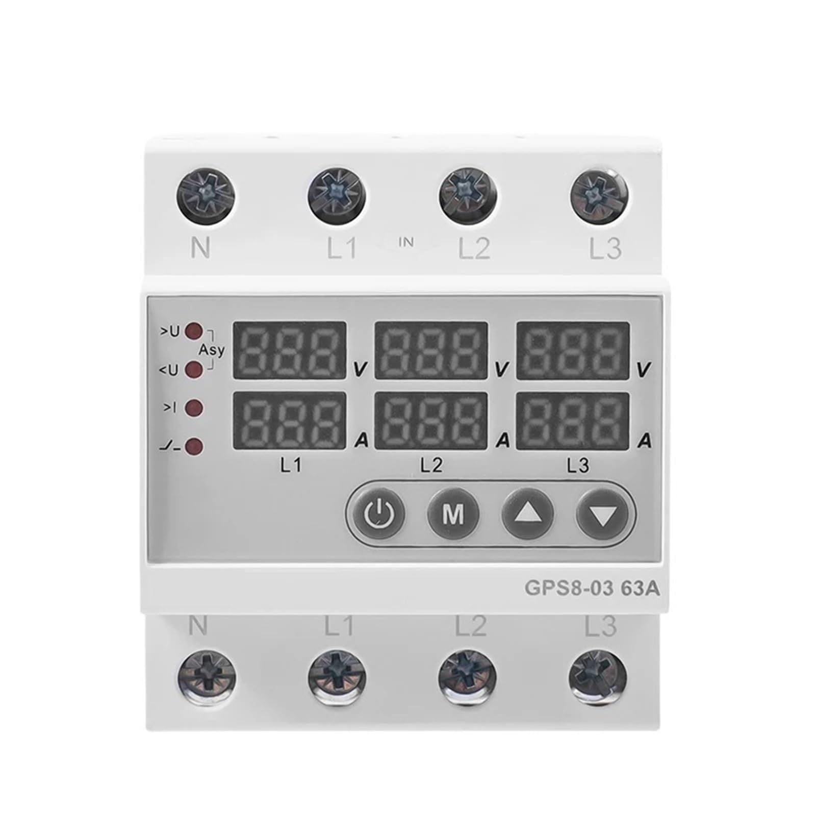 1 pz GPS8-03 Din Rail Relè di tensione regolabile trifase Monitor di sovratensione e sottotensione con protezione di corrente 63A 80V-400V(GPS8-03-D-63A)