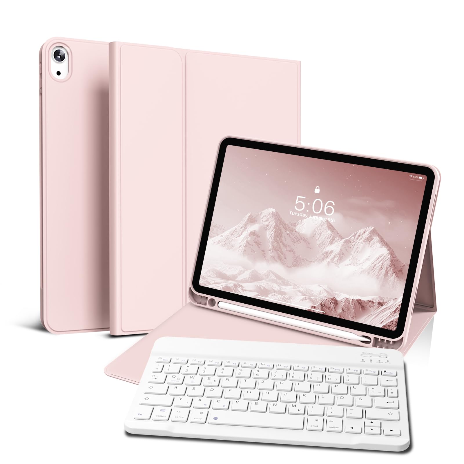 GKABXY Hülle mit Tastatur für iPad Air 11 Zoll M2 2024/iPad Air 6 5 4 2022 2020 10,9 Zoll Hülle,magnetische abnehmbare Tastatur, automatische Wake/Sleep-Funktion