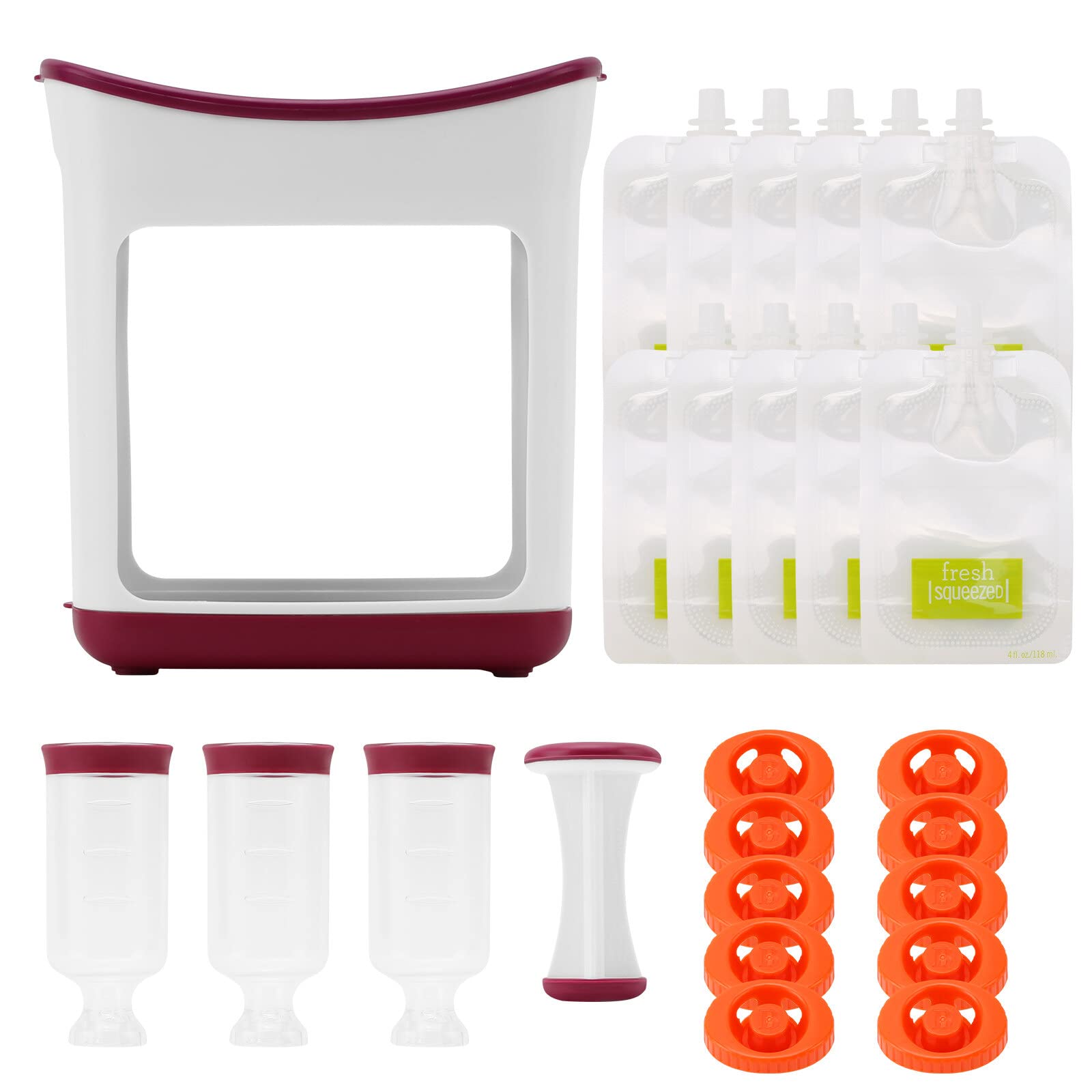 Station de Compression pour Aliments pour Bébé avec 10/15 Sacs Compressibles Sans BPA pour Smoothie Jus de Fruits, Machine à Aliments pour la Maison et La Cuisine