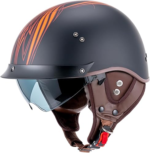 Miniatura 3 de VCOROS - Casco corto para motocicleta con visera, hebilla de liberación rápida, aprobada por la DOT, para hombres y mujeres, Negro, XL