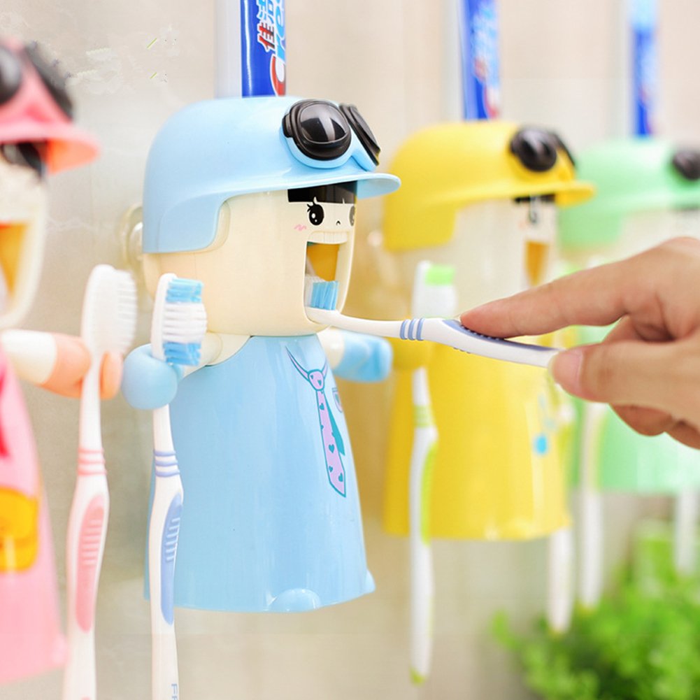 UUOUUAutomatic Toothpaste Dispenser Creative Toothbrush Holder for Kids Blue